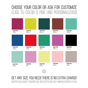 May include: A color chart with 16 color swatches, each labeled with a Pantone color code and name. The colors include shades of pink, blue, green, and yellow. Text at the top says "Choose Your Color or Ask for Customize".