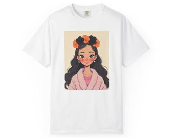 Blushing Girl in Straw Hat T-Shirt | Cute Anime Portrait
