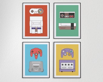 POSTER Retro Video Console. Video Game Art. Wall Decor. RetroGaming. Printable SET of 4 Poster