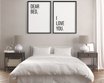 POSTER Dear Bed / Dear Bed. Wall Decor. Set of 2. Minimalist Wall Art. Room Decoration