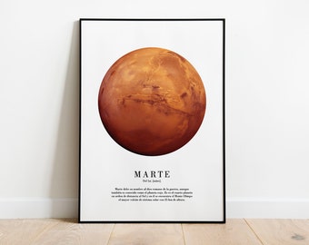 Poster planet Mars. Vintage poster. Printable poster. Digital art. Wall decoration