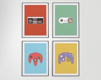 POSTER Game Controllers. Video Game Art. Wall Decor. Retro Gaming. Printable SET of 4 Poster