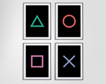 PlayStation Symbols Poster Set. Gamer Decor. PS Console. Printed Poster or digital download. SKU - PPS003