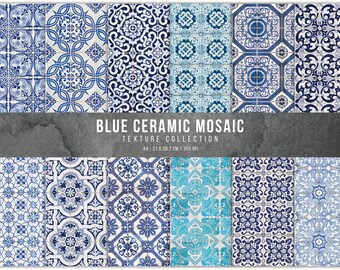 Portuguese tiles Digital Paper, tiles patterns, Blue Portuguese tiles, tiles Paper, Blue Mosaic patterns