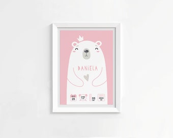 Customizable children's poster. Decoration baby room. New born dates