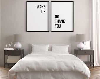 POSTER Wake Up / Wake up. Wall Decor. Set of 2. Minimalist Wall Art. Room Decoration