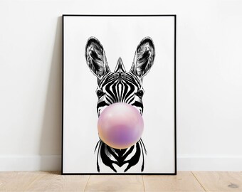 POSTER - Zebra with Balloon Drawing. Wall Decor. Instant Download - SKU PCD001