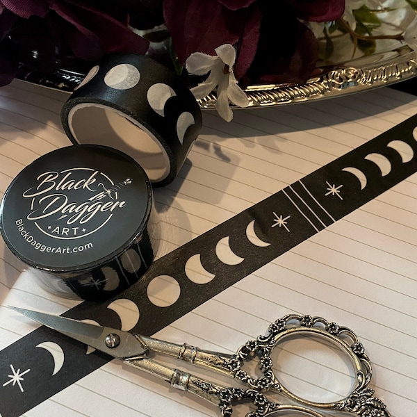 Moon Phase Goth Witchy Washi Tape Roll 20mm