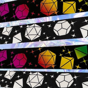 Dungeons & Dragons DnD TTRPG Würfel D20 Washi Tape Rolle Schwarz und Weiß oder Regenbogen Metallic Foil 20mm