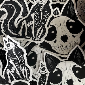 Skeleton Cats Matte Metallic Stickers