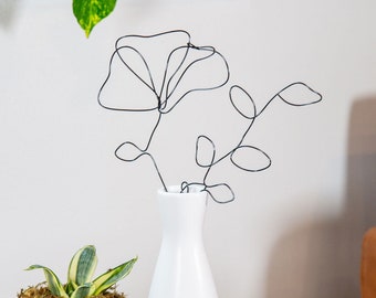 Black Wire Flower Bouquet, Minimalist Metal Art, Handmade Floral Decor