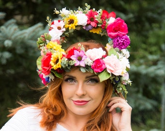 Midsommar May Queen Crown, Flower Crown with Arch, Giant Flower Crown, Midsommar Flower Wreath, Flower Bridge Head Set