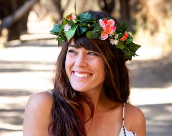 Pink Rose Flower Crown, Bridal Headband, Festival Headpiece