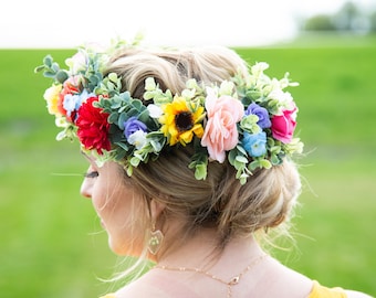 Artificial Flower Crown, Midsommar Crown, Giant Flower Crown, Colorful Flower Crown, May Day Crown, Scandinavian Flower Crown