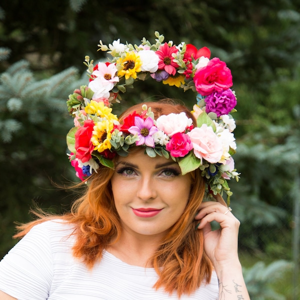 Midsommar May Queen Crown, Flower Crown with Arch, Giant Flower Crown, Midsommar Flower Wreath, Flower Bridge Head Set