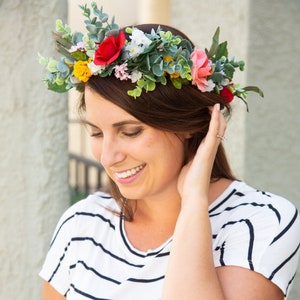 Midsommar Flower Crown, Spring Meadow Floral Headband, Artificial Eucalyptus Crown, Midsommar Costume Accessories, Colorful Spring Floral