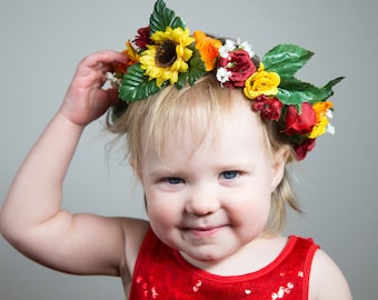 Sunflower Toddler Flower Crown, Floral Headbands for Children, Sunflower Head Crowns, Kid Wreaths, Colorful Flower Crowns for Toddlers