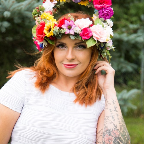 Midsommar May Queen Crown, Flower Crown with Arch, Giant Flower Crown, Midsommar Flower Wreath, Flower Bridge Head Set