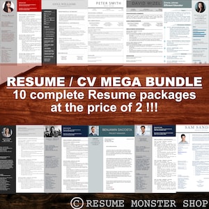 ¡Conjunto de 10 plantillas de currículum por el precio de 2! Plantillas de CV, carta de presentación, carta de agradecimiento, referencias, descarga instantánea. Corrección de pruebas