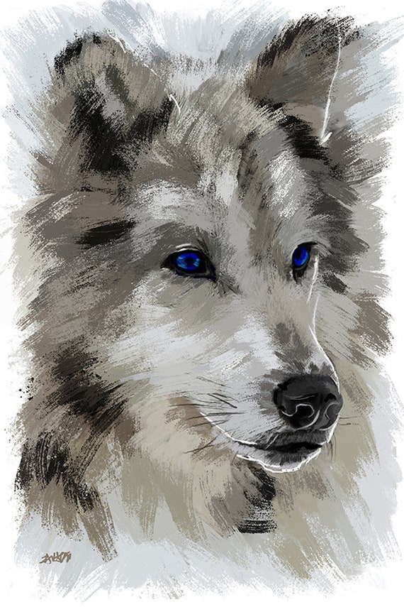 Gray Wolf With Blue Eyes Art Print Wild Animal Decor Canvas | Etsy