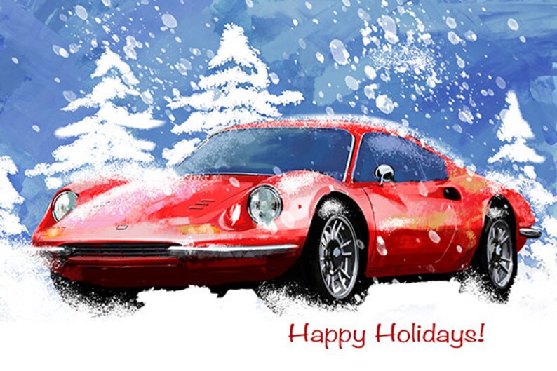 Dino Ferrari Christmas Card Red car holiday card Ferrari | Etsy