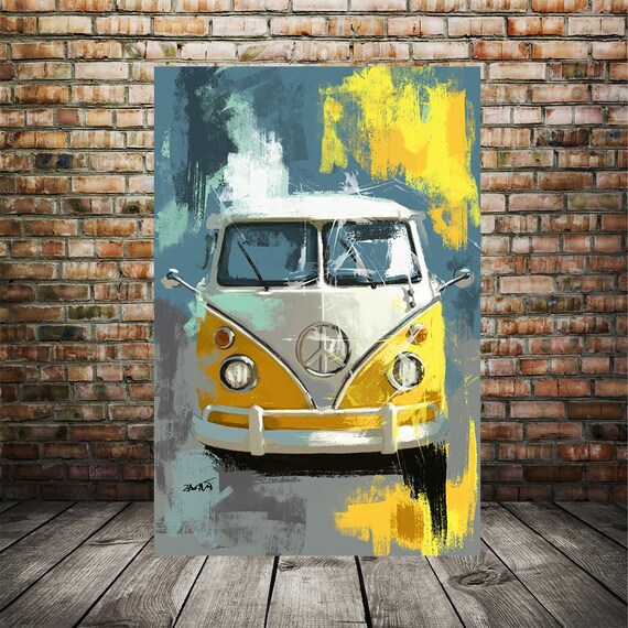 Vw Bus Van Yellow T1 T2 Wander Decor Automotive Art Denmark - Volkswagen Van Room Decor Vw Bus Van Yellow T1 T2 Wander Decor Automotive Art Denmark - Volkswagen Van Room Decor