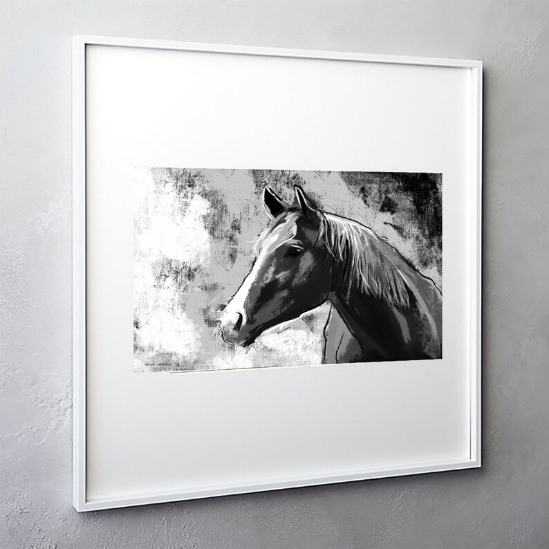 Black and White Horse Painting Large Wall Art Print Horse Etsy