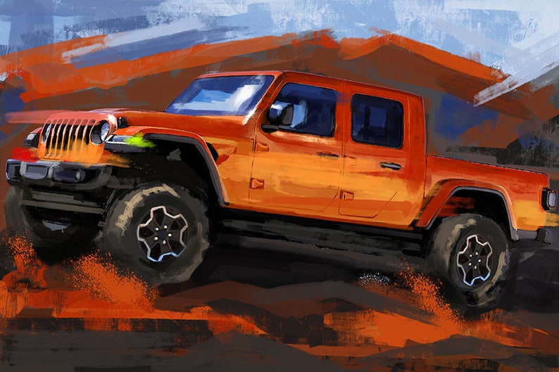Jeep Gladiator JT large wall art. Classic truck art. Canvas Etsy