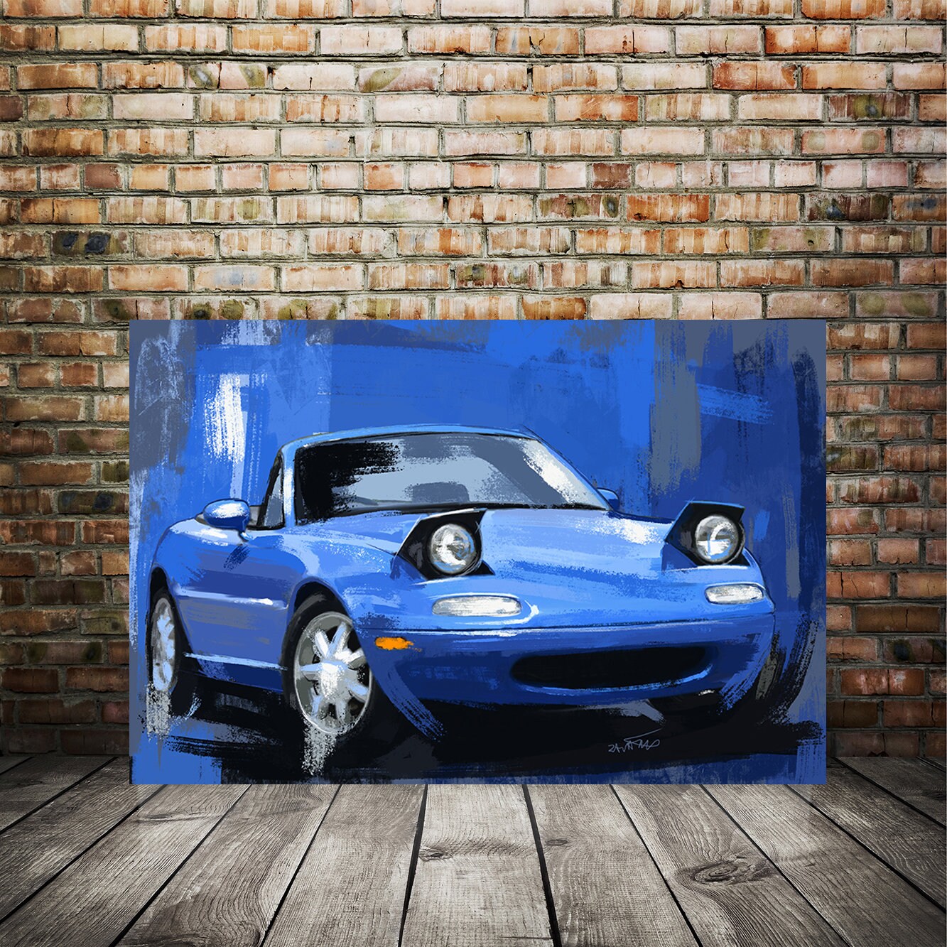 Mazda Poster Auto Car Art Mazda Miata Blue Painting Etsy