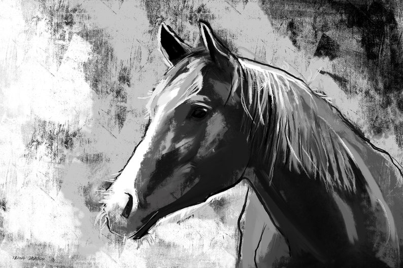 Black and White Horse Painting Large Wall Art Print Horse Etsy