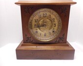 Vintage Shelf Wood Clock, Two Chimes, wall Mantel, Key Wind Up