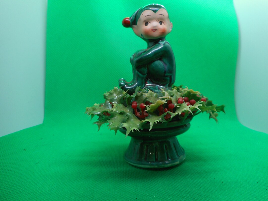 Vintage Hand Painted Christmas Pixie Elf Sitting on a Tuff With ...