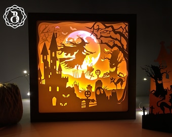 Witch Halloween Shadow Box SVG: 3D Paper Cutting Template (Digital Files)