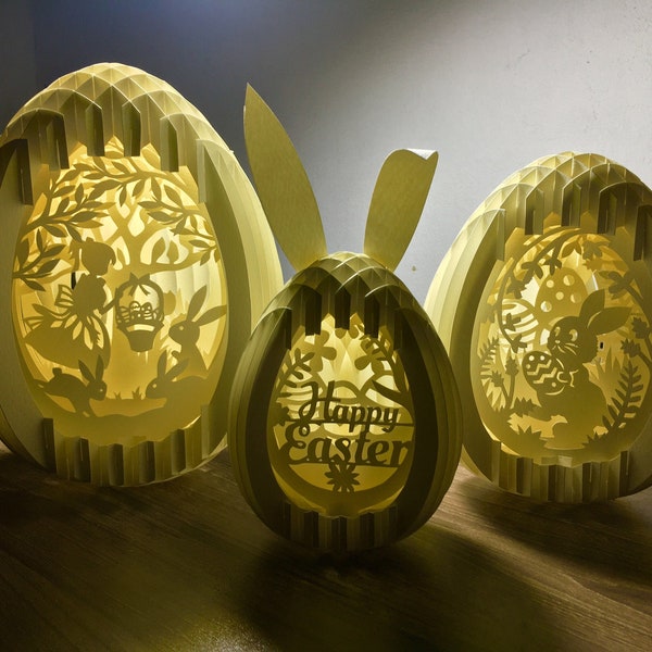 Combo 3 Easter Bunny Eggs Sphere Popup - Globe Popup Lighting - Paper Cutting Template Files - SVG files