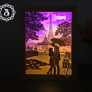 Eiffel Tower Couple Shadow Box Template Files - SVG files - Digital Templates - Eiffel Tower Light box