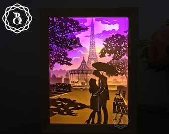 Eiffel Tower Couple Shadow Box Template Files - SVG files - Digital Templates - Eiffel Tower Light box