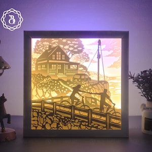 Couple Biking Together Shadow Lightbox Paper Cut Template - Landscape Shadowbox SVG files