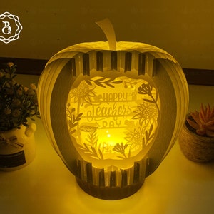 Feliz día del maestro con Apple Popup 3D, tarjeta 3D del día del maestro de bricolaje, plantilla SVG del día del maestro
