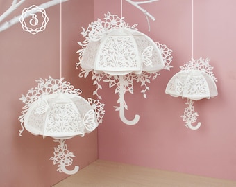 Modèle de lanterne parapluie en papier découpé : décoration printanière de fleurs sauvages (téléchargement numérique)