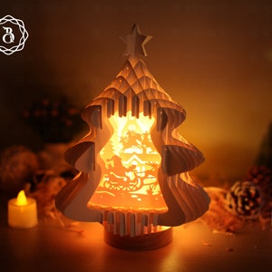 Arbre de Noël avec des promenades en renne du père Noël Popup 3D - Joyeux Noël Pop Up 3D SVG - modèle de découpe de papier de Noël SVG - fichiers SVG
