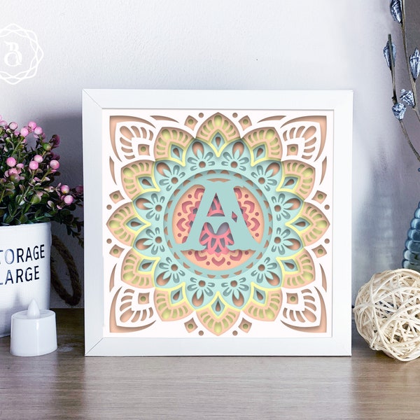 Monogram Mandala Alphabet A-Z 3D Shadow Box, Mandala Alphabet SVG, Paper Cutting Templates DIY Gift Cricut Silhouette