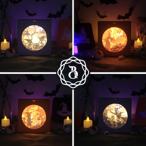Combo 4 Items Happy Halloween Flat Folding Mystery Candy Box, Halloween Shadowbox SVG, Halloween Gifts Box Templates