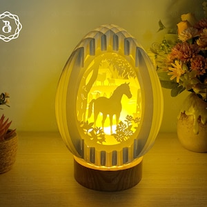 Plantilla de corte de papel de caballo en forma de huevo en 3D - Plantilla de corte de papel de caballo - Plantilla de corte de papel de esfera en 3D - Archivos SVG - Tarjeta emergente en 3D