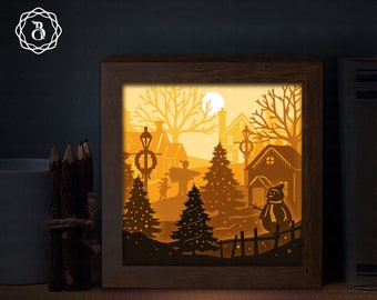 Merry Christmas Shadow box SVG, Cute Snowman Light box Template, 3D Shadow box SVG, Paper Cutting Template SVG Files