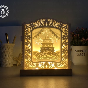 Cartão pop-up de feliz aniversário 3D SVG - Presente de feliz aniversário DIY - Arquivos de modelo de corte de papel - Cartão 3D SVG