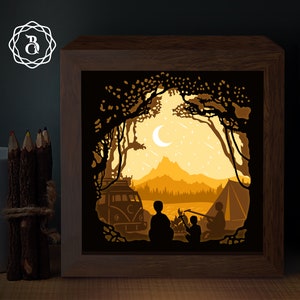 Modelo de caixa de luz de acampamento, caixa de sombra de acampamento SVG - modelo de corte de papel, arquivos SVG de caixa de luz