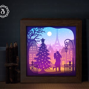 Merry Christmas Light Box Template, Paper Cutting Template, 3D Shadow Box SVG Files