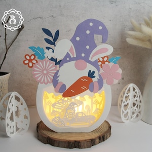 DIY Gnome Easter Eggs 3D Shadow Box Fichiers SVG - Oeufs de Pâques Paper Cut Template - Décoration de Pâques