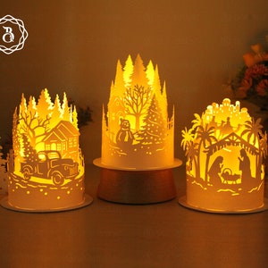 Combo 3 Artikel Papierschnitt Lampe für Weihnachten - DIY Papierschnitt Lampe - Frohe Weihnachten SVG-Dateien - Weihnachtspapierlaternen