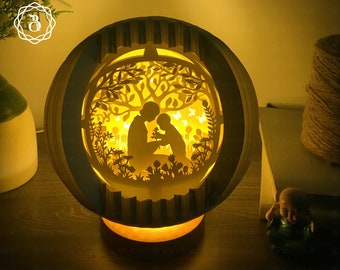 Mom And Baby Sphere Pop-up Lighting - Paper Cut Hand Made - Globe Popup Lighting